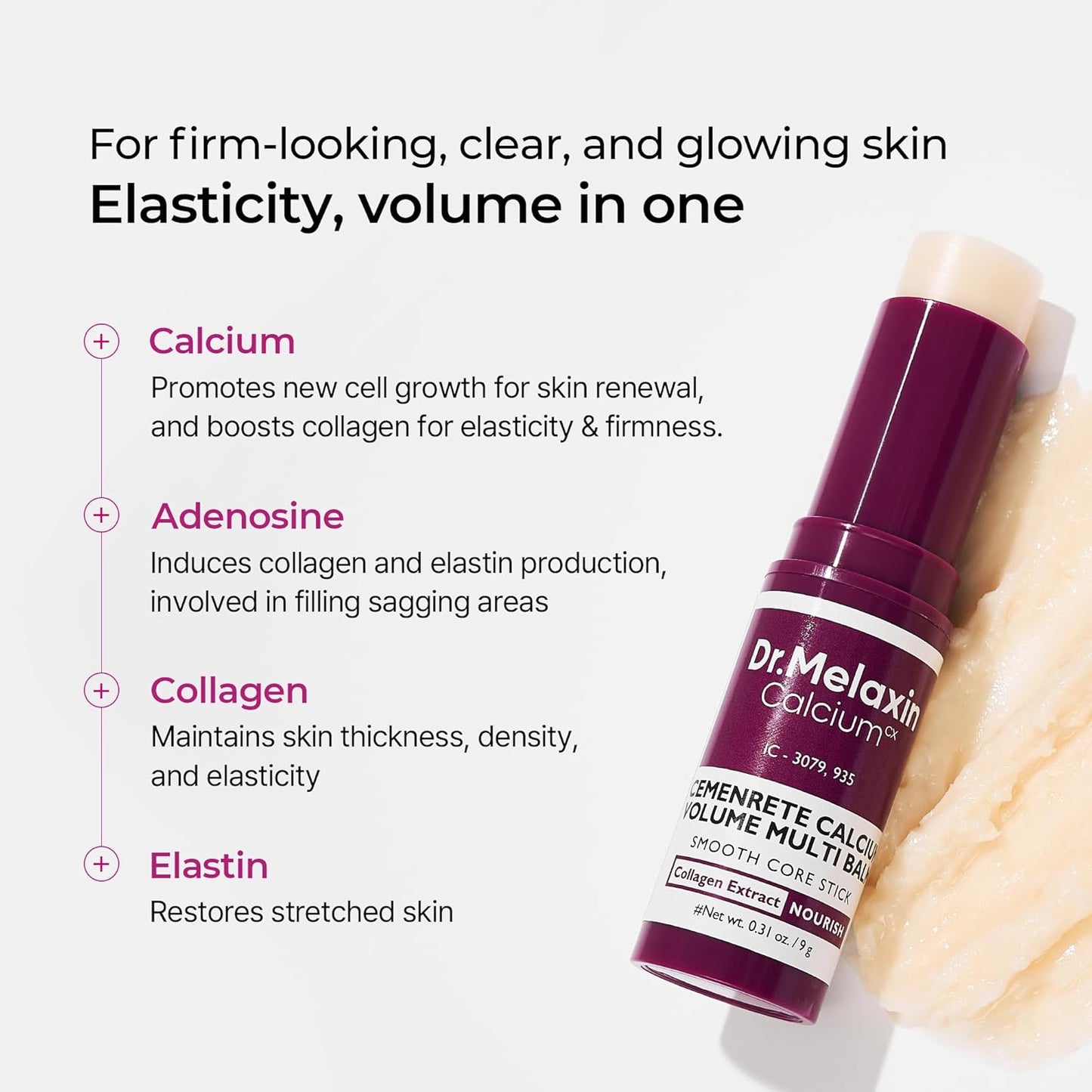 Calcium Multi Balm Stick with Collagen and Elastin for Wrinkle Reduction, All-In-One Hydrating Balm for Eye and Neck, Makeup Base and Facial Moisturizer, Korean Skincare, 0.31 Oz
